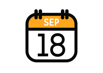 September 18. September calendar for deadline and appointment. Vector in Yellow.