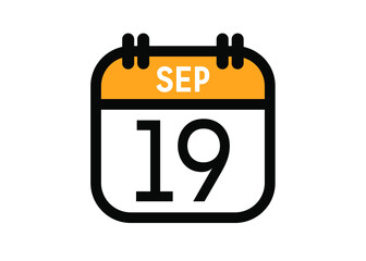 September 19. September calendar for deadline and appointment. Vector in Yellow.