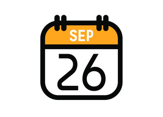 September 26. September calendar for deadline and appointment. Vector in Yellow.