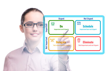 Businesswoman using eisenhower matrix for her priorities