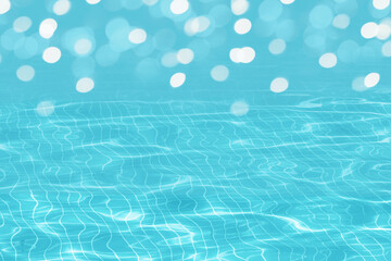 Swimming pool with clear turquoise water. Bokeh effect