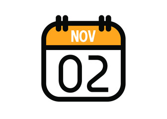 November 2. November calendar for deadline and appointment. Vector in Yellow.