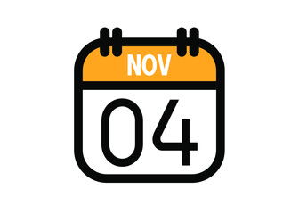 November 4. November calendar for deadline and appointment. Vector in Yellow.