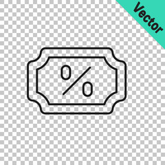 Black line Discount percent tag icon isolated on transparent background. Shopping tag sign. Special offer sign. Discount coupons symbol. Vector