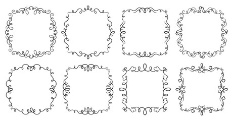 Swirl frame calligraphic design element filigree set. Decorative vintage divider, ornament swirls frames. Classic borders curls flourishes decoration wedding decor, romantic decorative scroll label