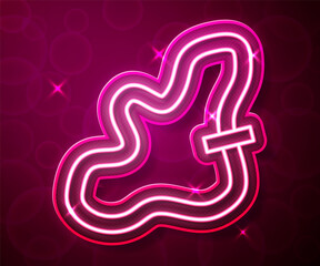 Glowing neon line Racing track icon isolated on red background. Vector