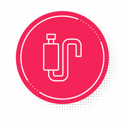 White line Car muffler icon isolated on white background. Exhaust pipe. Red circle button. Vector