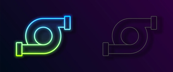 Glowing neon line Automotive turbocharger icon isolated on black background. Vehicle performance turbo. Turbo compressor induction. Vector