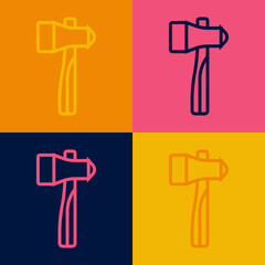 Pop art line Hammer icon isolated on color background. Tool for repair. Vector