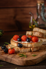 Fresh bruschetta with cream cheese