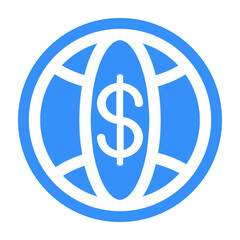 Dollar currency symbol with world globe icon - abstract logo type icon - isometric white background. Vector illustration
