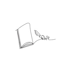 Continuous line drawing. book and pen illustration icon vector