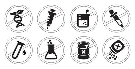 Chemical free symbols. Vector icons for sustainable, natural, eco product labels. 