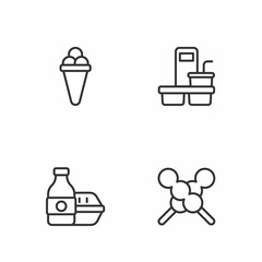 Set line Meatballs on wooden stick, Online ordering food, Ice cream waffle and Coffee cup to go icon. Vector