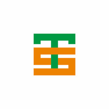 letter ts simple linked geometric line colorful logo vector