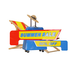 summer vacation beach theme 3d illustration with flash sale