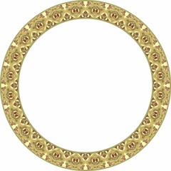 Vector colored round oriental ornament. Arabic patterned circle of Iran, Iraq, Turkey, Syria. Persian frame, border..