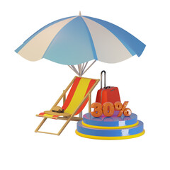 summer vacation beach theme 3d illustration with text big sale 30%