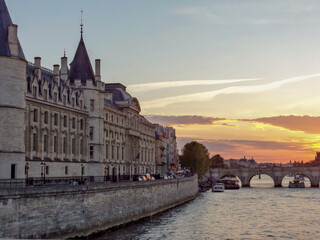 Fototapeta premium Sunset at the Court of Cassation building by the Seine River Paris France