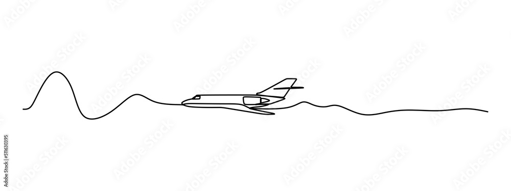 Wall mural line drawing of a jet plane in a ultrasonic speed. vector illustration for transportation and techno