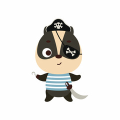 Cute little pirate badger with hook and blindfold. Cartoon animal character for kids t-shirts, nursery decoration, baby shower, greeting card, invitation, house interior. Vector stock illustration