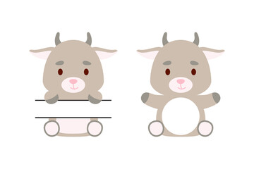 Cute little goat split monogram. Funny cartoon character for kids t-shirts, nursery decoration, baby shower, greeting cards, invitations, scrapbooking, home decor. Vector stock illustration