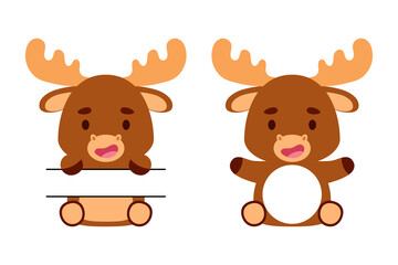 Cute little moose split monogram. Funny cartoon character for kids t-shirts, nursery decoration, baby shower, greeting cards, invitations, scrapbooking, home decor. Vector stock illustration