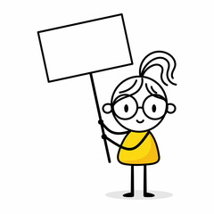 Businesswoman holds a board isolated on white background. Hand drawn doodle woman. Vector stock illustration