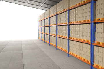Racks full of carton boxes in warehouse