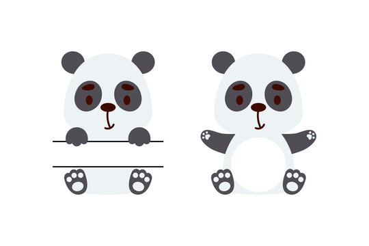 Cute little panda split monogram. Funny cartoon character for kids t-shirts, nursery decoration, baby shower, greeting cards, invitations, scrapbooking, home decor. Vector stock illustration