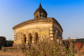 Famous terracotta (fired clay of a brownish-red colour, used as ornamental building material) artworks at Lalji Temple, Bishnupur, West Bengal, India. It is popular UNESCO heritage site of India.