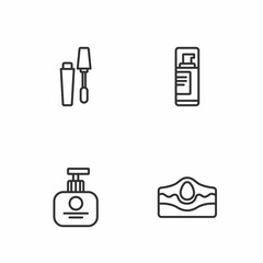 Set line Acne, Tube of hand cream, Mascara brush and Shaving gel foam icon. Vector