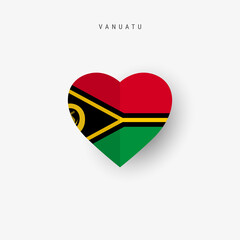 Vanuatu heart shaped flag. Origami paper cut Vanuatuan national banner. 3D vector illustration isolated on white with soft shadow.