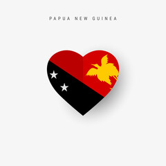 Papua New Guinea heart shaped flag. Origami paper cut PNG national banner. 3D vector illustration isolated on white with soft shadow.