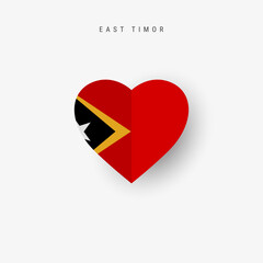 East Timor heart shaped flag. Origami paper cut Timor-Leste national banner. 3D vector illustration isolated on white with soft shadow.