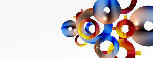 Minimal geometric abstract background. Shiny and glossy circle, line and round shapes design. Trendy techno business template for wallpaper, banner, background or landing