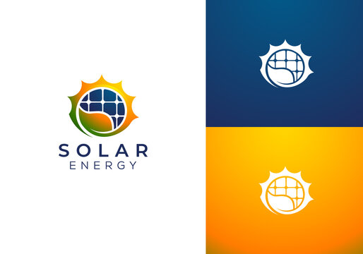 Green power solar energy logo