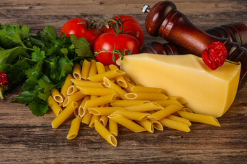 Raw penne rigate for cooking
