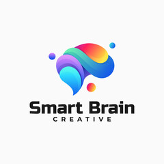 Vector Logo Illustration Brain Gradient Colorful Style.