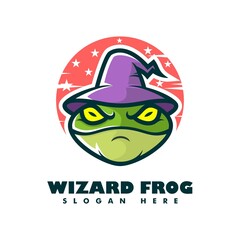 Vector Logo Illustration Wizard Frog Simple Mascot Style.