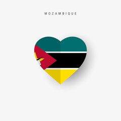 Fototapeta premium Mozambique heart shaped flag. Origami paper cut Mozambican national banner. 3D vector illustration isolated on white with soft shadow.