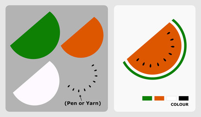 Slice watermelon pattern for kids crafts or paper crafts. Vector illustration of watermelon puzzle. cut and glue patterns for children's crafts.