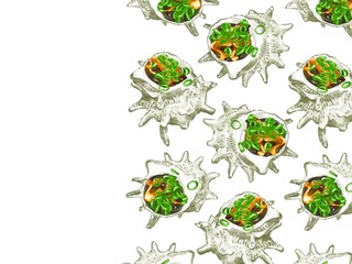 手描き水彩のサザエのつぼ焼きイラスト長方形フレーム・右