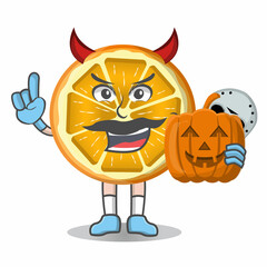 Orange Slice Halloween character design Vector Illustration Isolated.