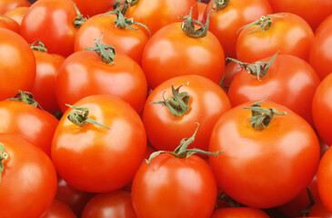Ripe red tomatoes background or texture.