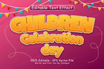 Children Celebration Day Editable Text Effect 3 Dimension Emboss Cartoon Style