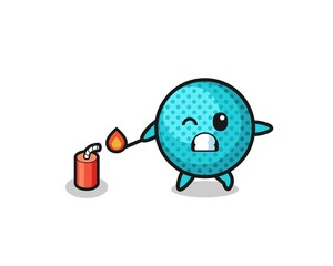 spiky ball mascot illustration playing firecracker