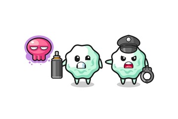 chewing gum cartoon doing vandalism and caught by the police