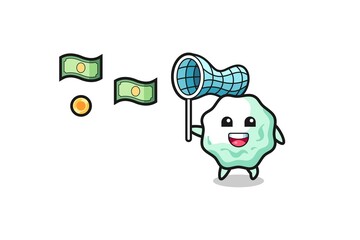 illustration of the chewing gum catching flying money