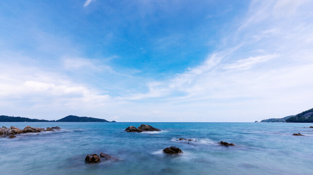 Long exposure image of Sea sky nature view in sunny day scenery background